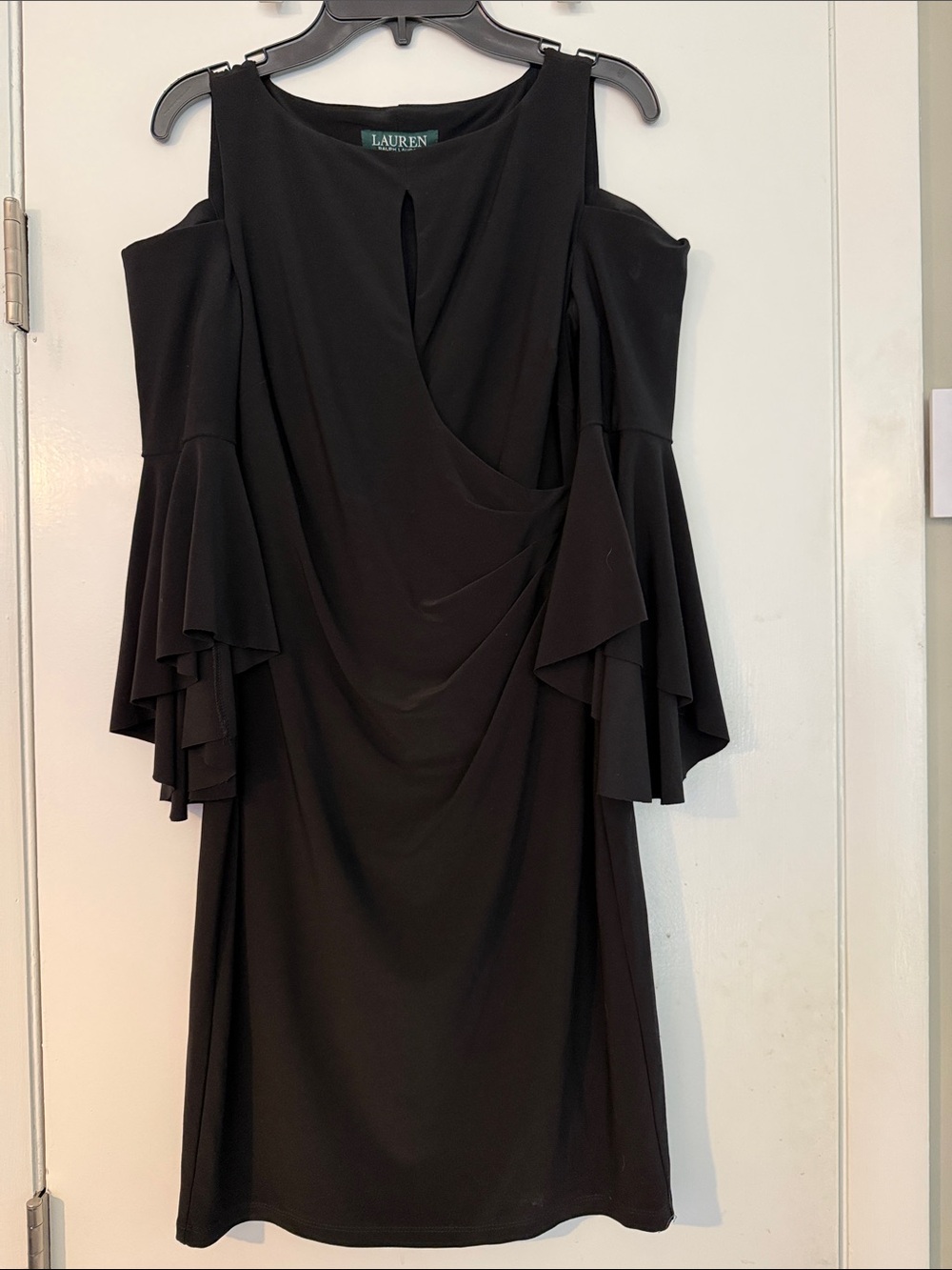 Lauren Ralph Lauren Black Cold-Shoulder Ruffle Mini Dress